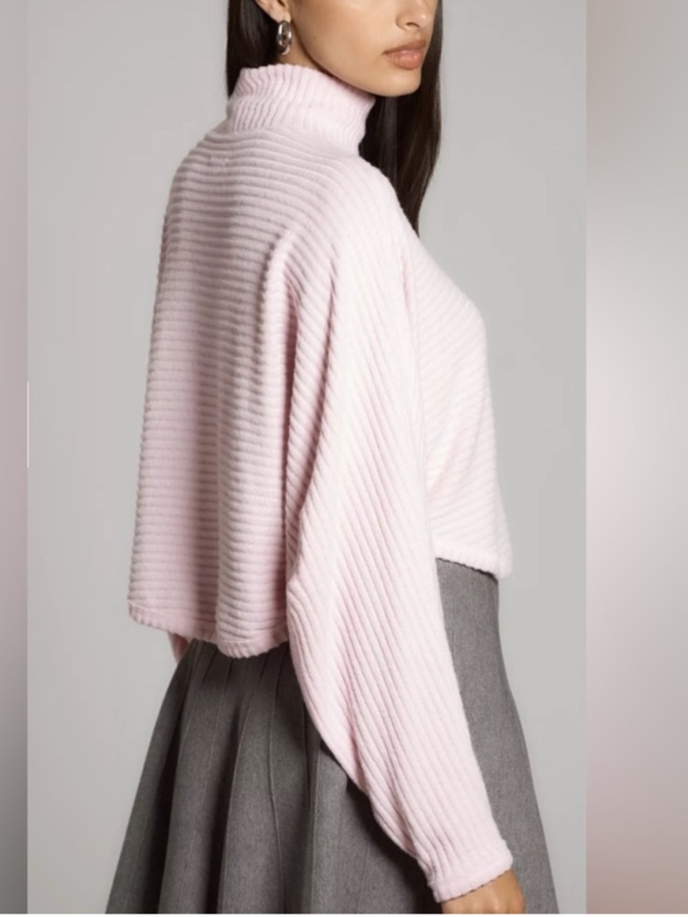 Pilcro Cozy Blush Ribbed High Neck Cropped Batwing Sweater - Picture 3 of 9